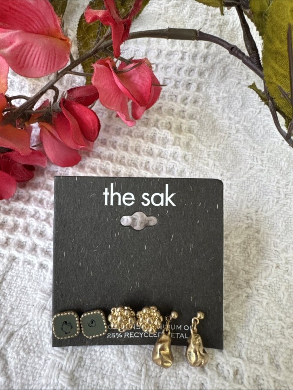 THE SAK Gold Tone Green Nugget Stud Drop Earrings 6 PC SET NEW NWT